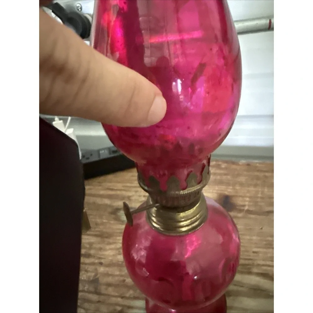 Vintage Red Glass Oil Lamp with Ruffle top 10.5